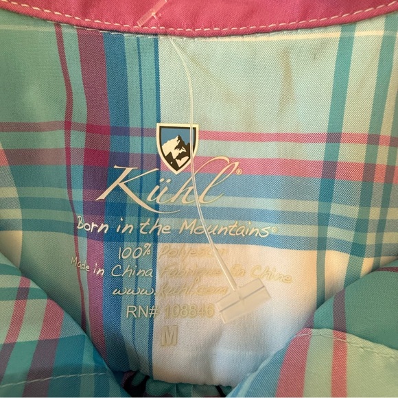 KUHL Women’s Plaid Button Up Short Sleeve Hiking Shirt Blue White Purple Medium - Picture 8 of 12